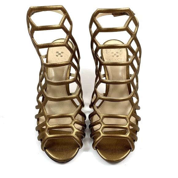 VINCE CAMUTO gold leather caged high heel shoes - Picture 13 of 16